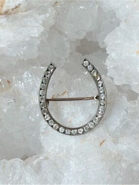 Antique Edwardian Rhinestone Horseshoe Brooch Pin Good Luck Equestrian